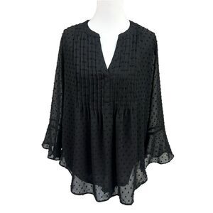 Style & Co Swiss Dot Textured Pintuck Ruffle Sleeve Top Sheer Sz M Petite
